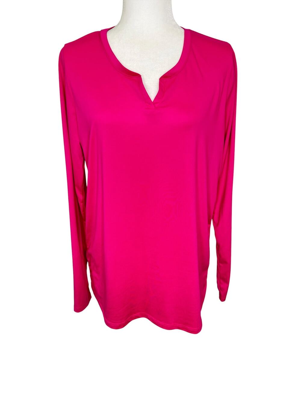AnyBody Hot Pink Long Sleeve Basic Stretch Top Loungewear Athleisure Size STall